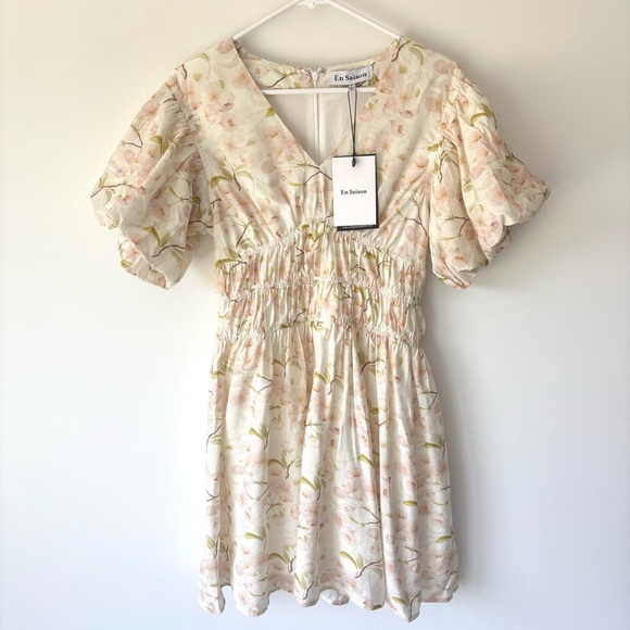 En Saison Callie Mini Dress Floral Puff Sleeve Babydoll Cottagecore Feminine - Picture 1 of 14